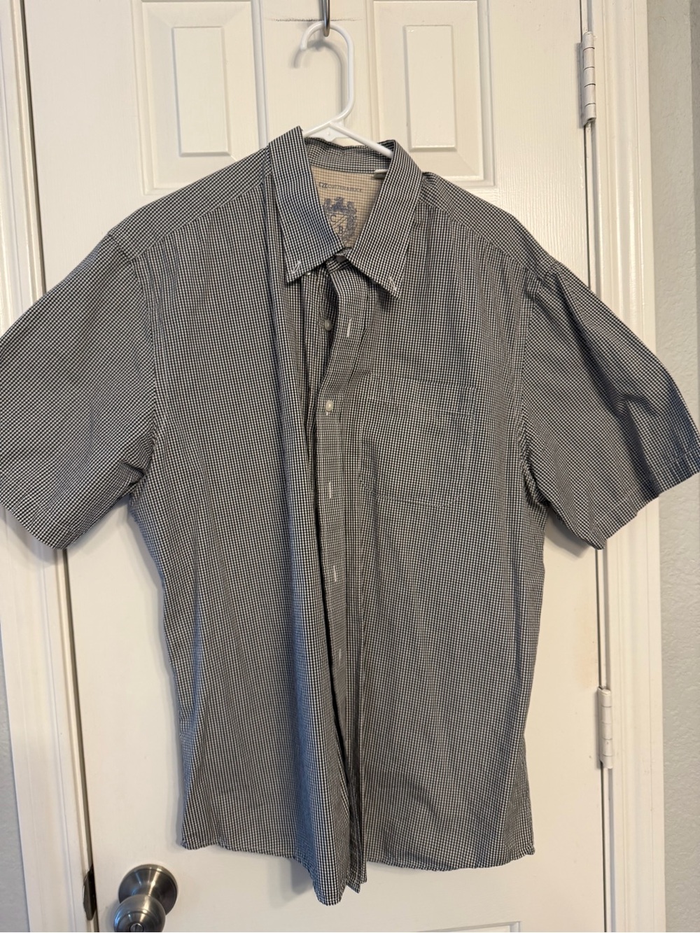 Cutter & Buck Black and White Micro-Check Short Sleeve Button-Down Shirt